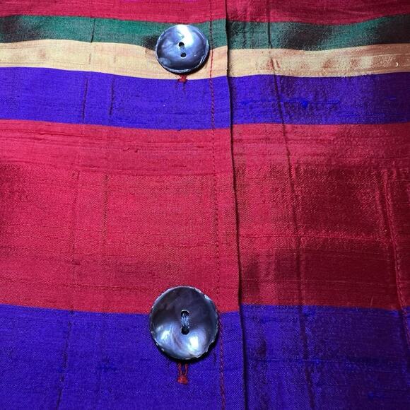 Chico’s Design 100% Silk Jacket Size 3 (XL) Red Purple Striped Button Top VTG - Picture 8 of 12